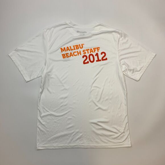 Champion Malibu Liqueur Beach Staff 2012 T Shirt Mens L Large White Double Dry - Picture 3 of 11